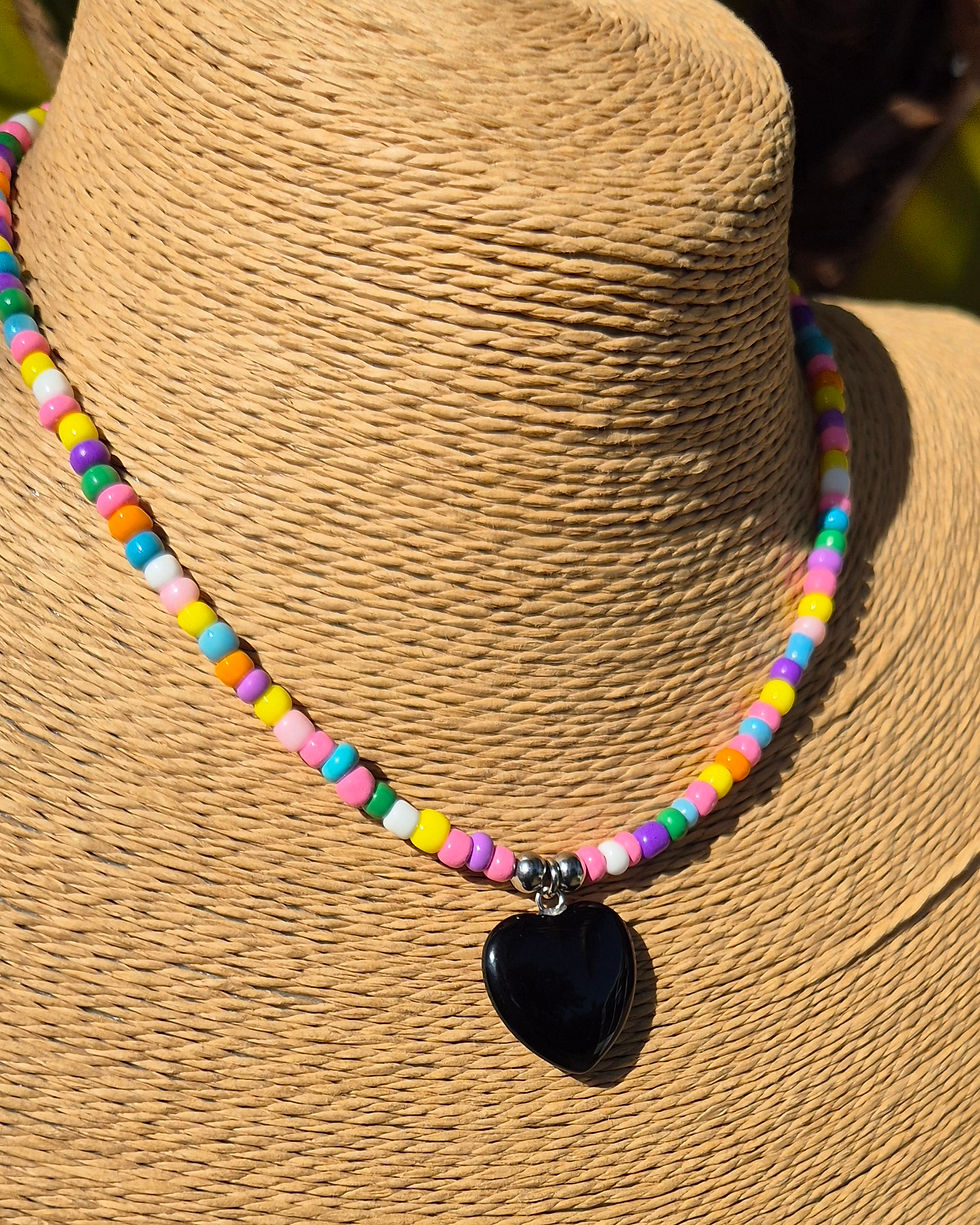 Thumbnail: Obsidian heart rainbow Necklace 