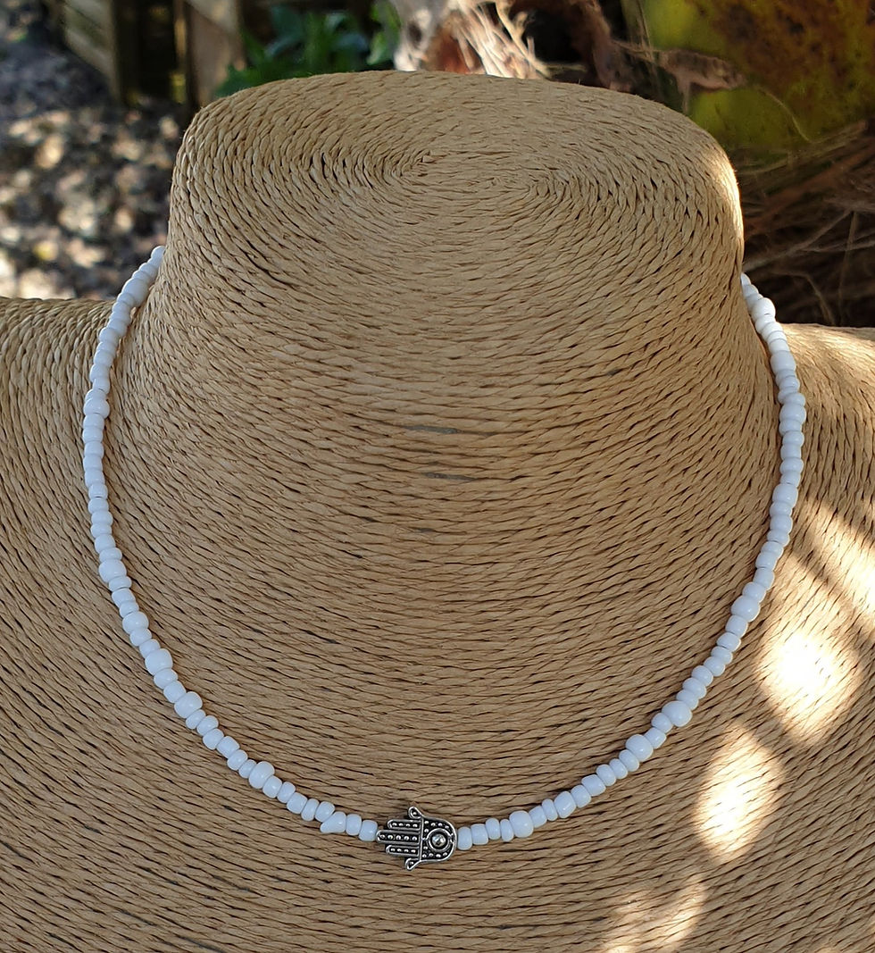 Thumbnail: Hamsa necklace choker WHITE 