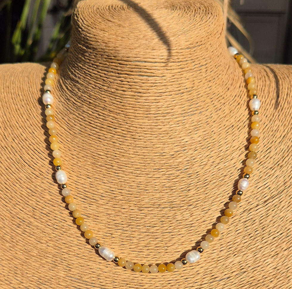 Thumbnail: Yellow Honey Jade Freshwater Pearl Necklace 