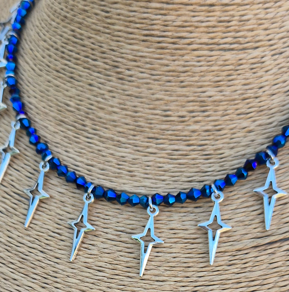 Thumbnail: Glass Crystal Star charm Necklace Choker  SILVER 