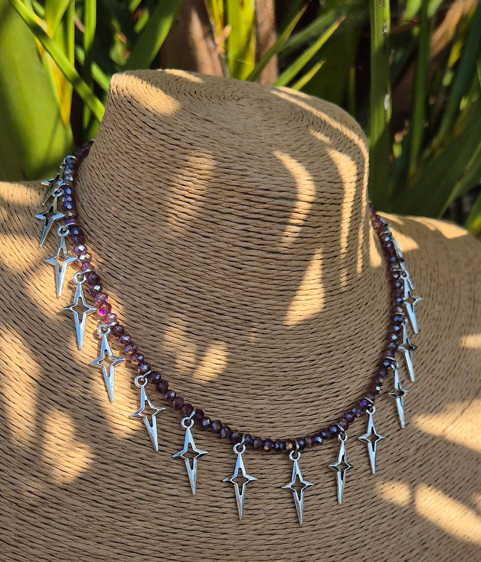 Thumbnail: Glass Crystal Star charm Necklace Choker  SILVER