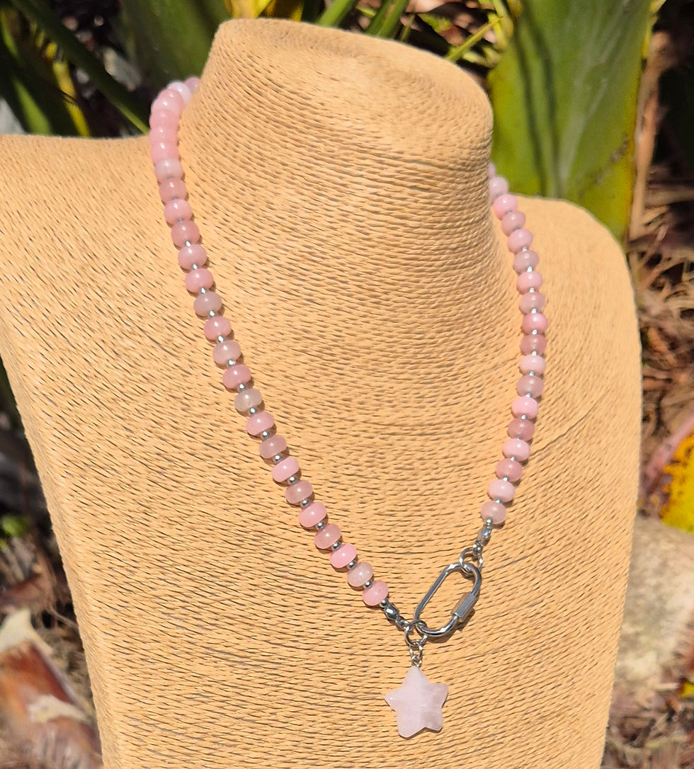 Thumbnail: Rose Quartz Pink Chalcedony Star Necklace ~ SILVER 
