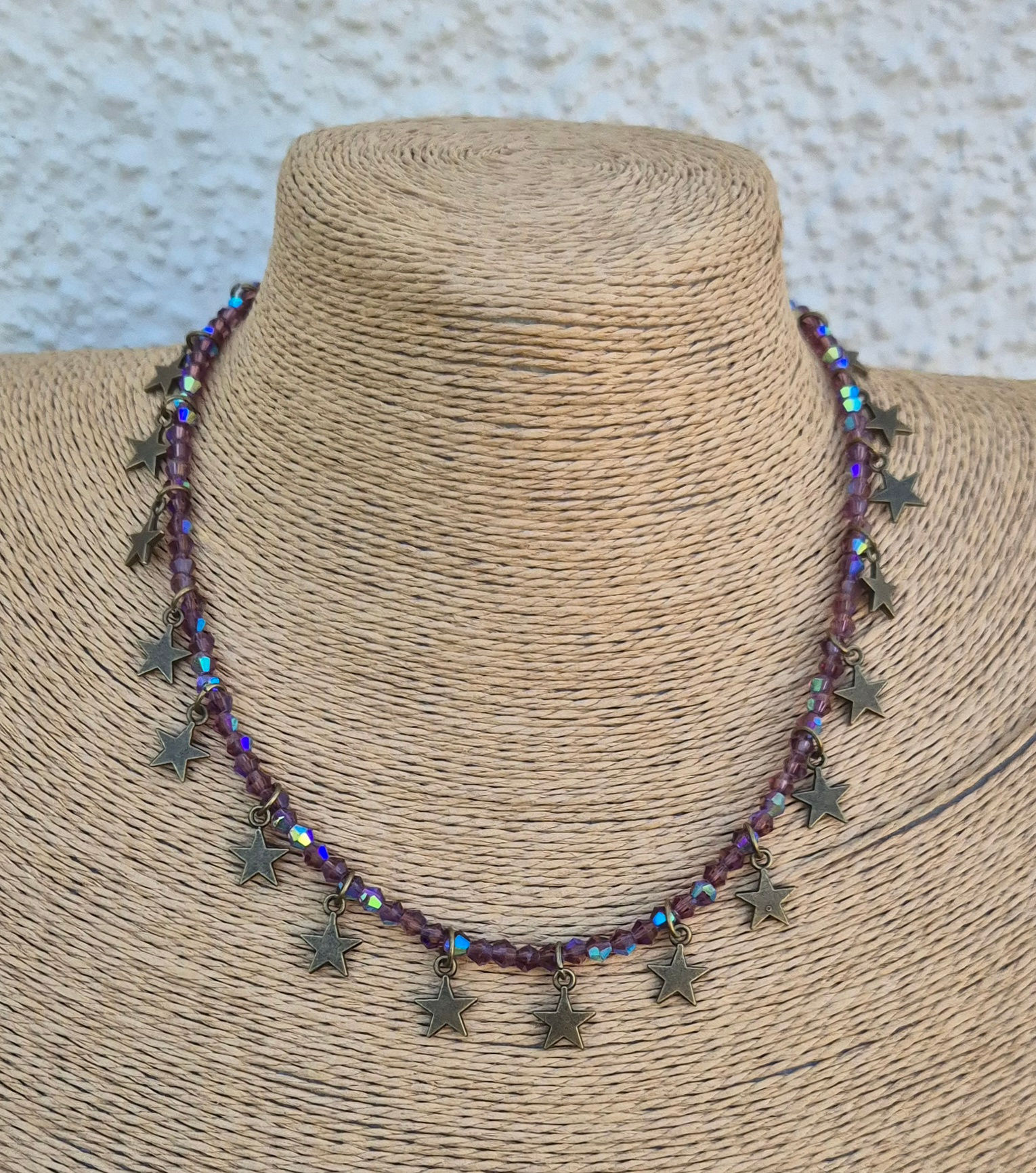 Glass Crystal Star charm Necklace BRONZE