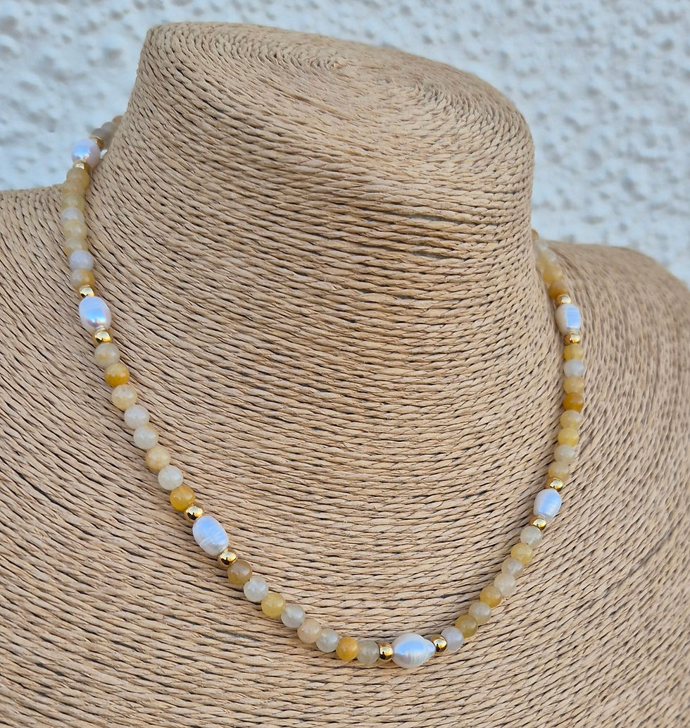 Thumbnail: Yellow Honey Jade Freshwater Pearl Necklace 