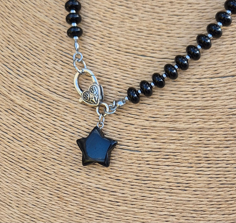Thumbnail: Black Obsidian Star Necklace ~ SILVER