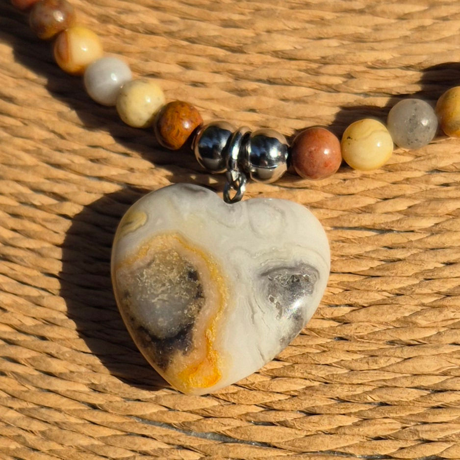 Thumbnail: Crazy Lace Agate heart Necklace