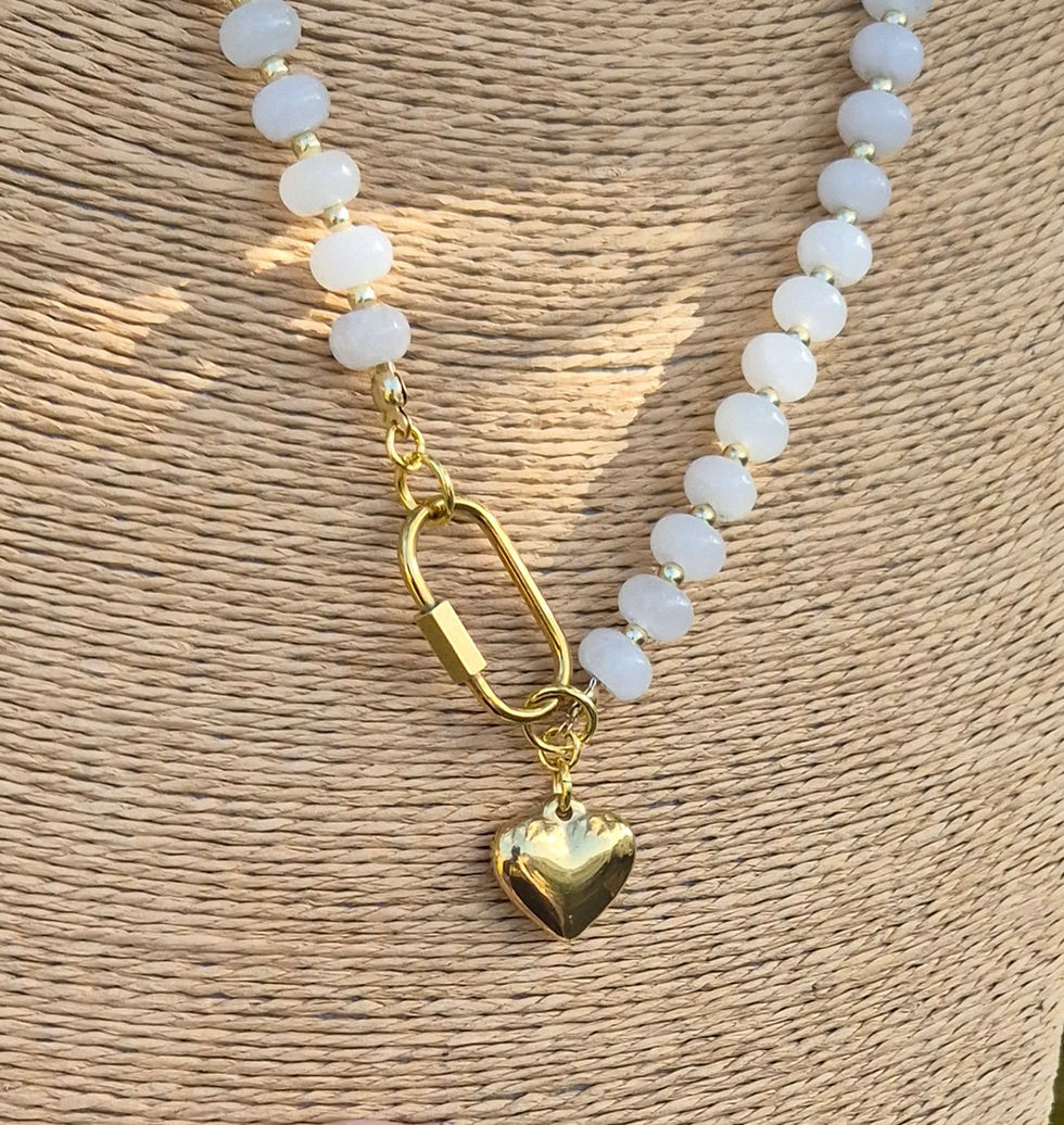 Thumbnail: White Jade heart Necklace LONG ~ GOLD