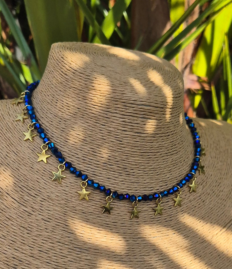 Thumbnail: Glass Crystal Star Charm Necklace Choker GOLD