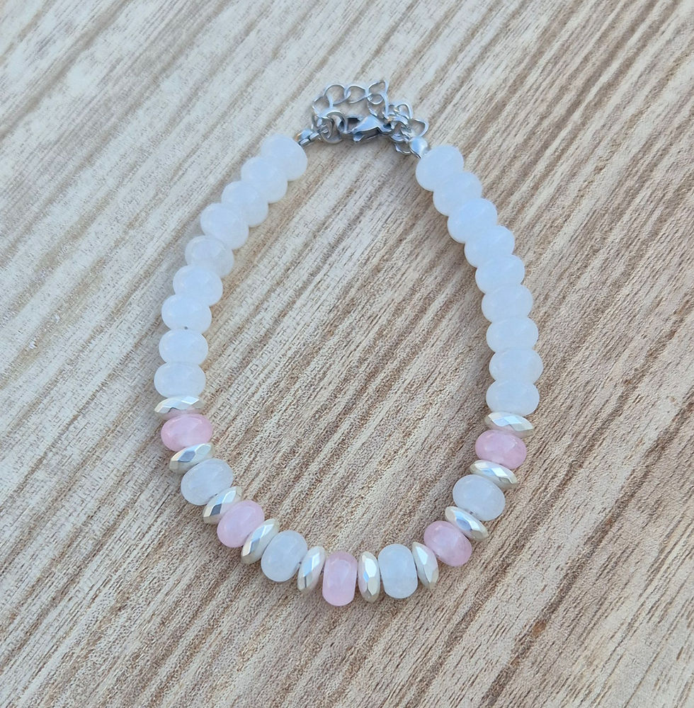 Thumbnail: White Jade Rose Quartz Bracelet ~ SILVER 