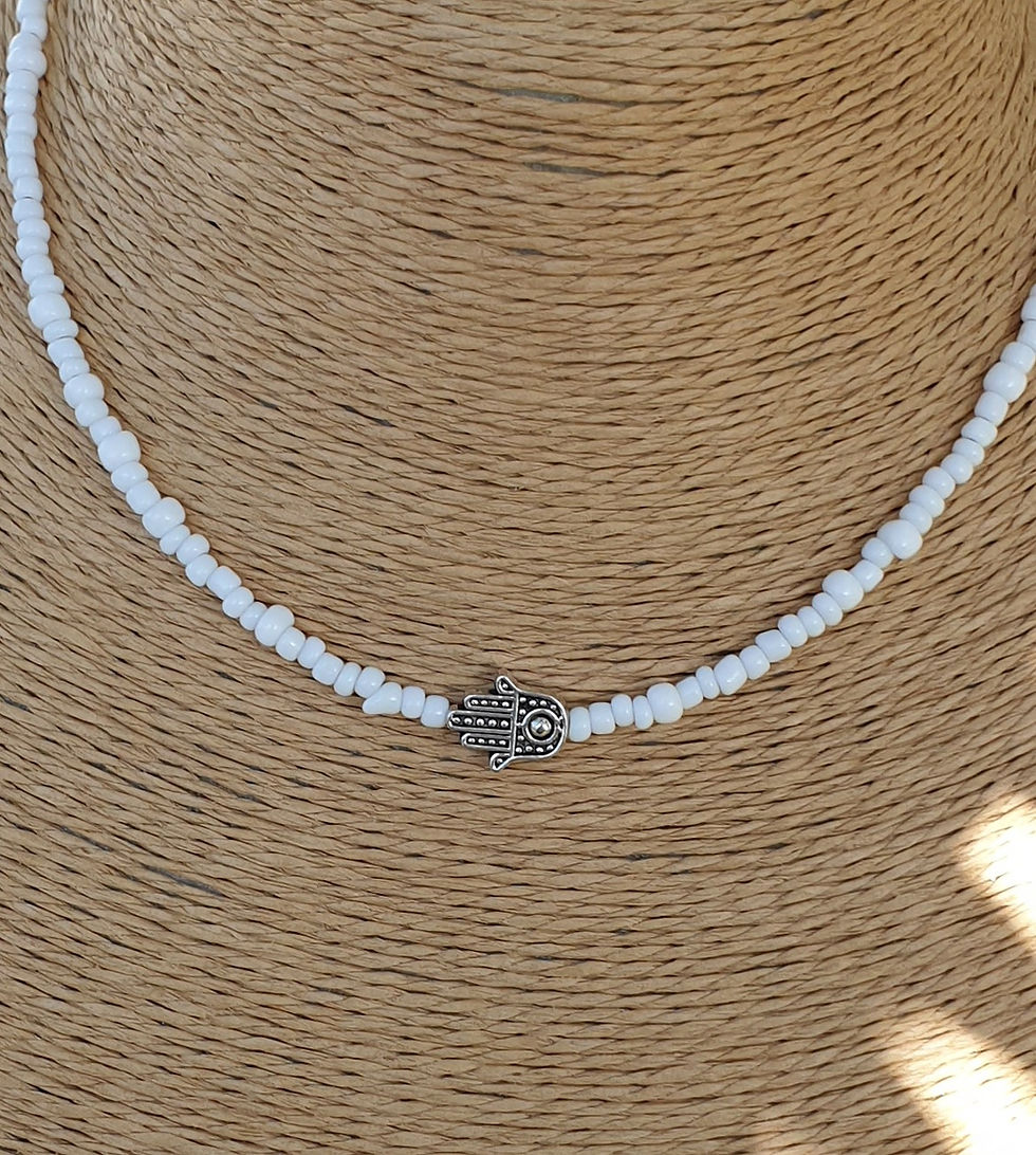 Thumbnail: Hamsa necklace choker WHITE 