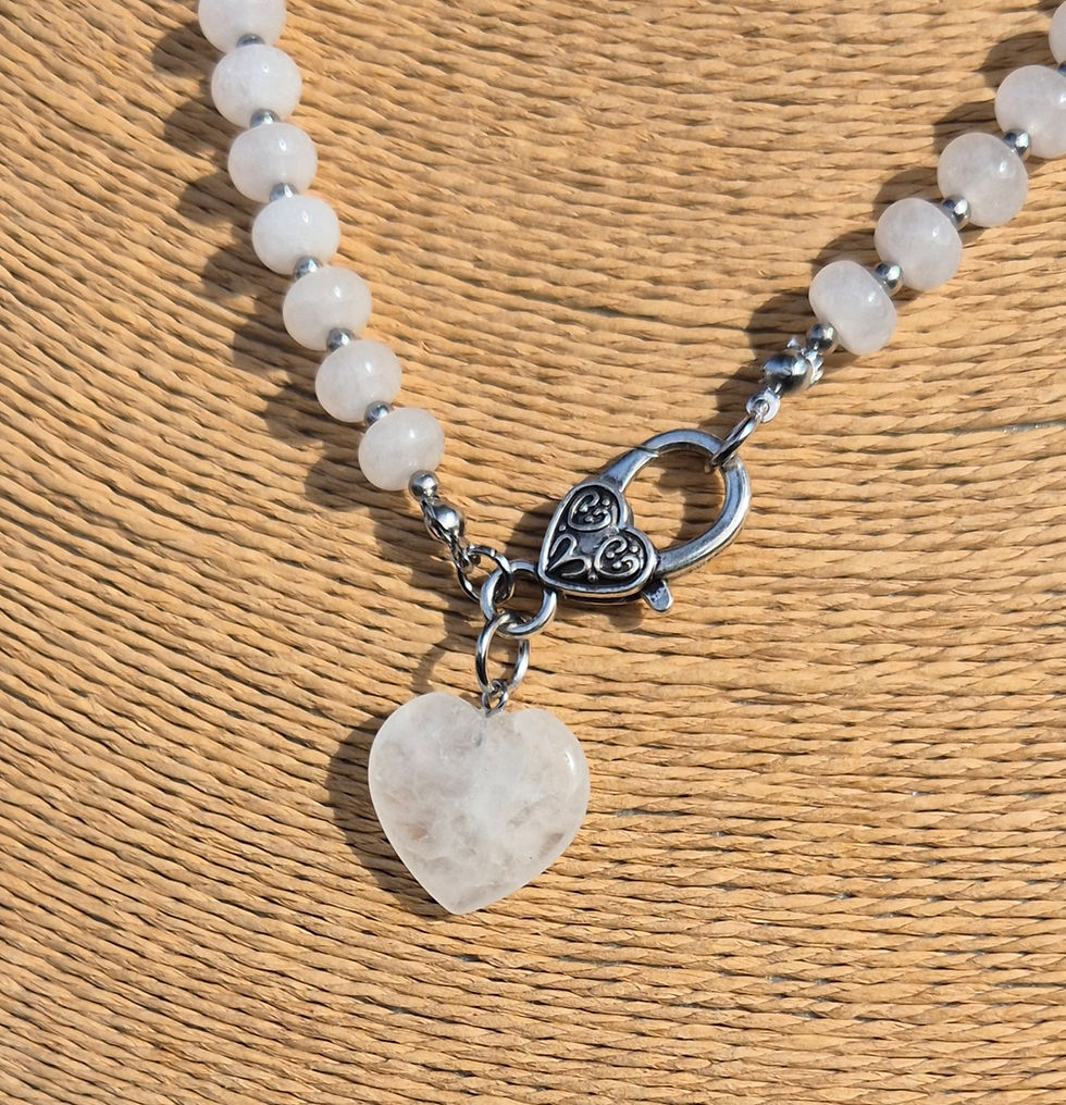 Thumbnail: White Jade Heart Necklace ~ SILVER 