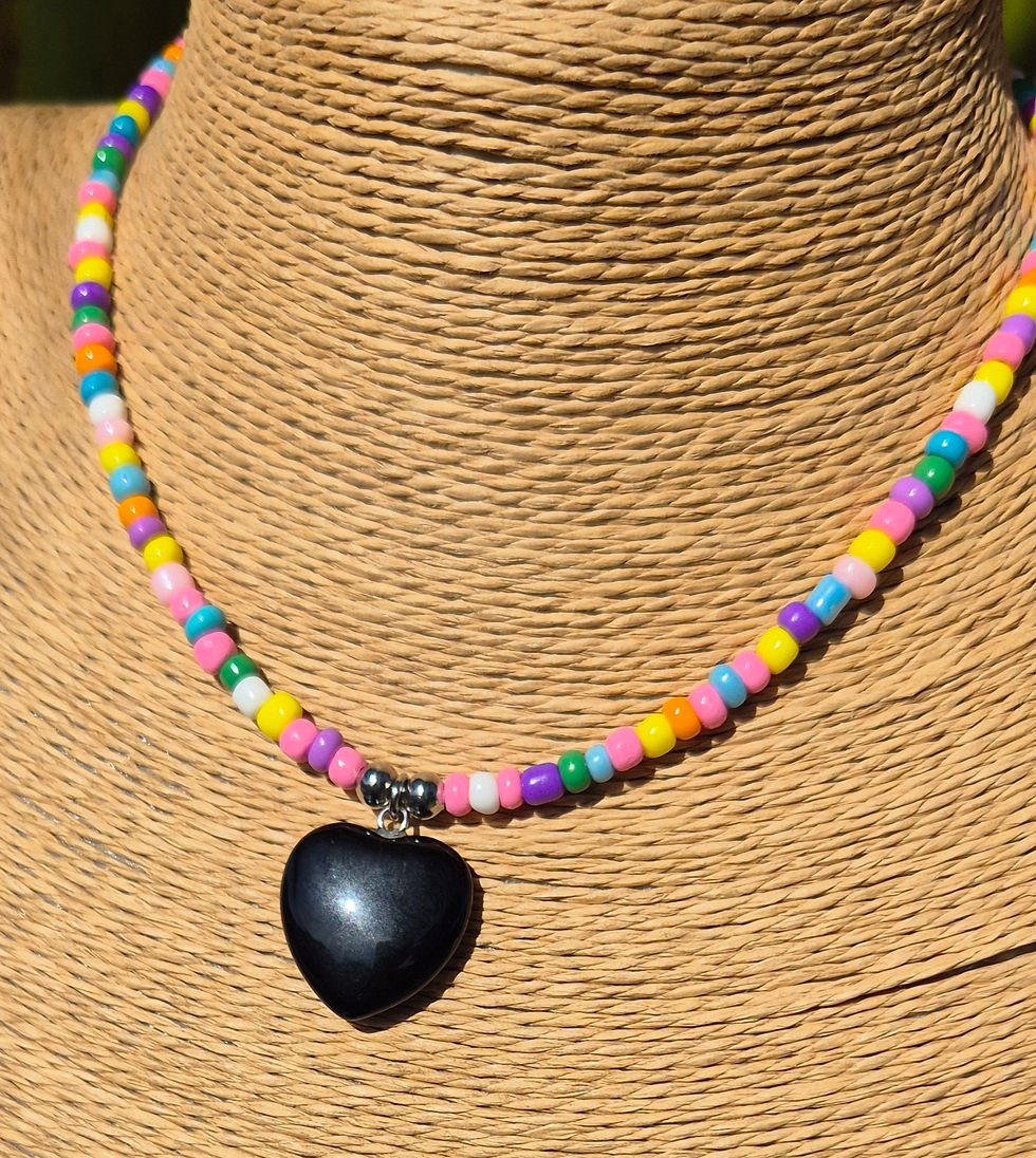 Thumbnail: Obsidian heart rainbow Necklace 