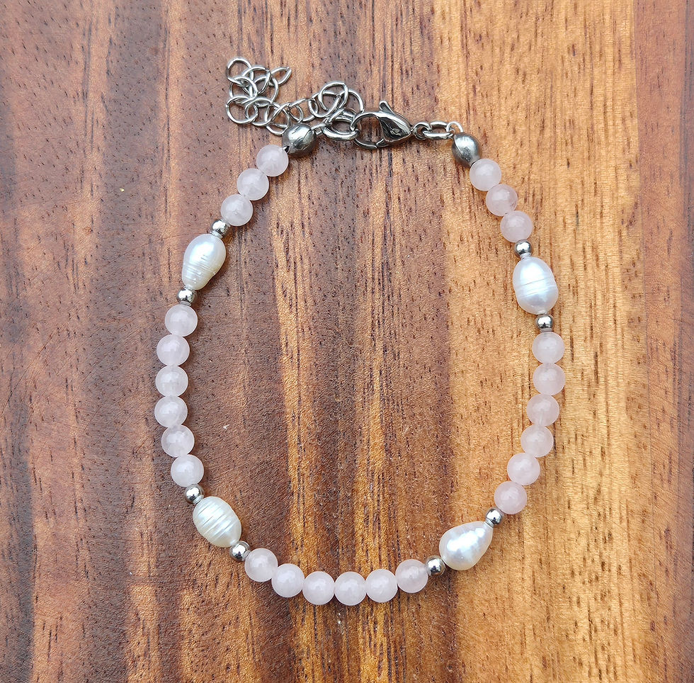 Thumbnail: Freshwater Pearl Bracelet Rose Quartz 