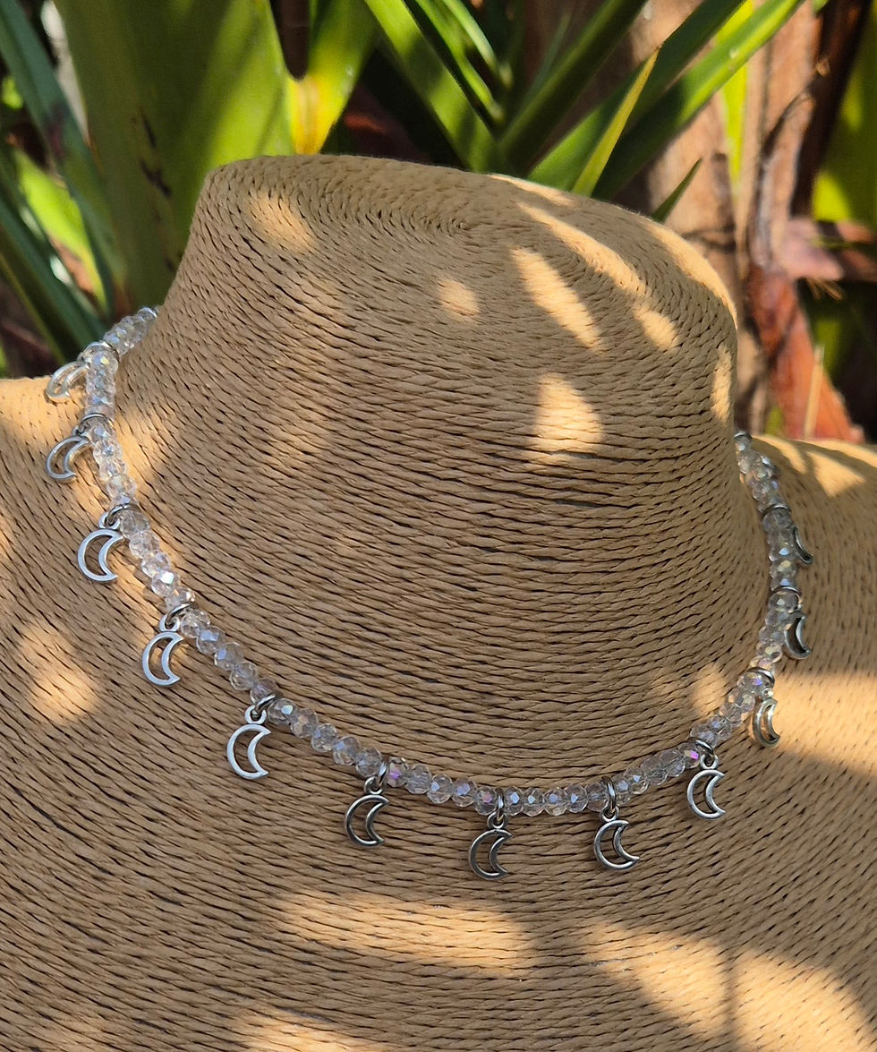 Thumbnail: Glasd Crystal Moon Charm Necklace Choker 