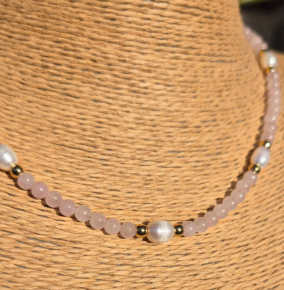 Thumbnail: Rose Quartz Freshwater Pearl Necklace 