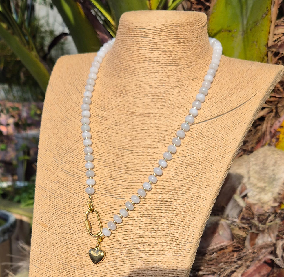 Thumbnail: White Jade heart Necklace LONG ~ GOLD