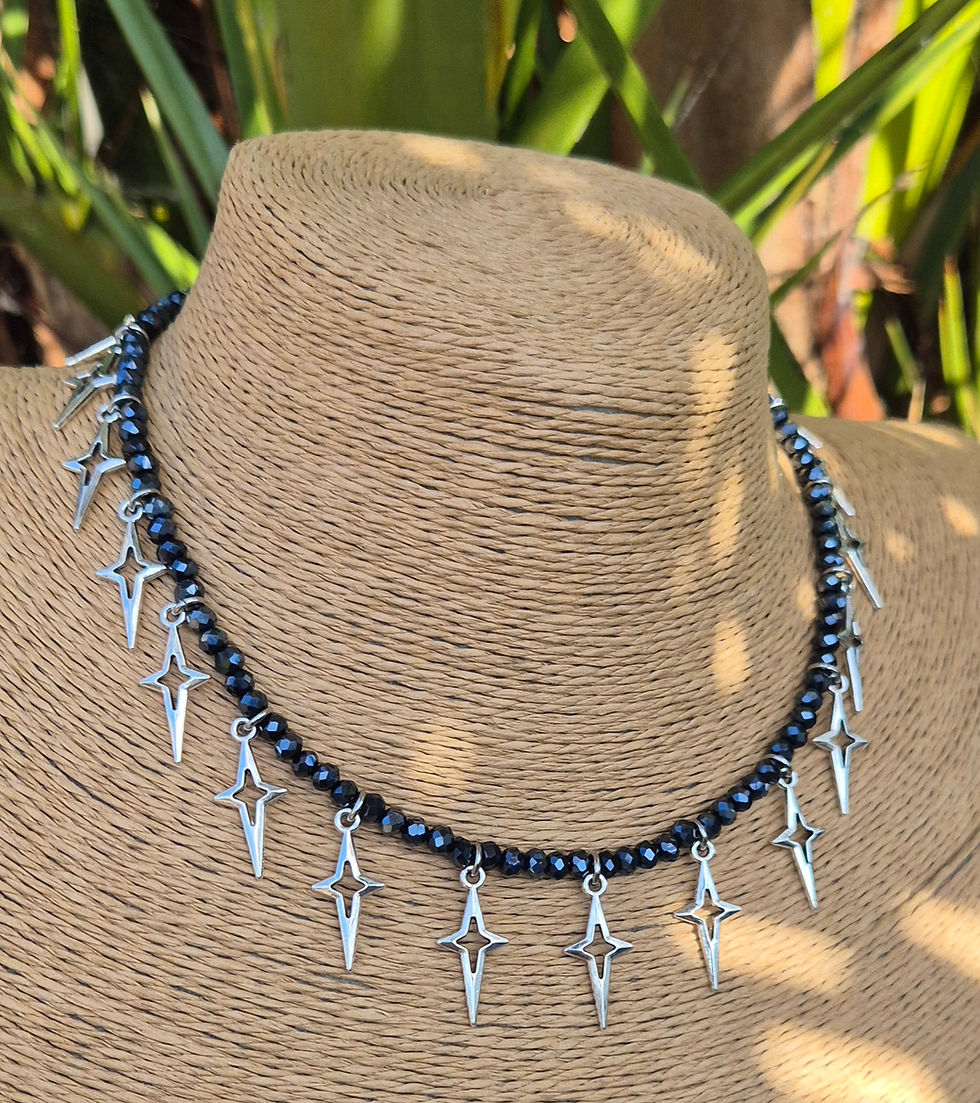 Thumbnail: Glass Crystal Star charm Necklace Choker  SILVER 