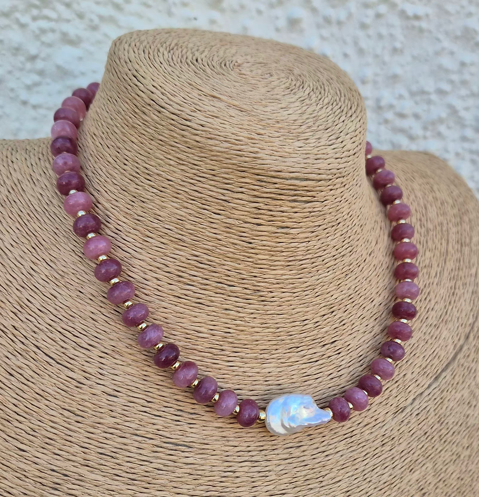 Thumbnail: Lepidolite and Pearl Necklace Choker ~ GOLD