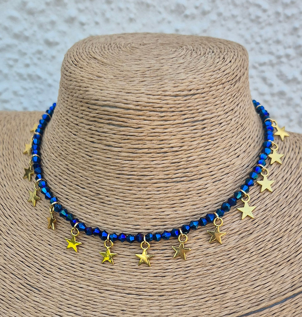 Thumbnail: Glass Crystal Star Charm Necklace Choker GOLD