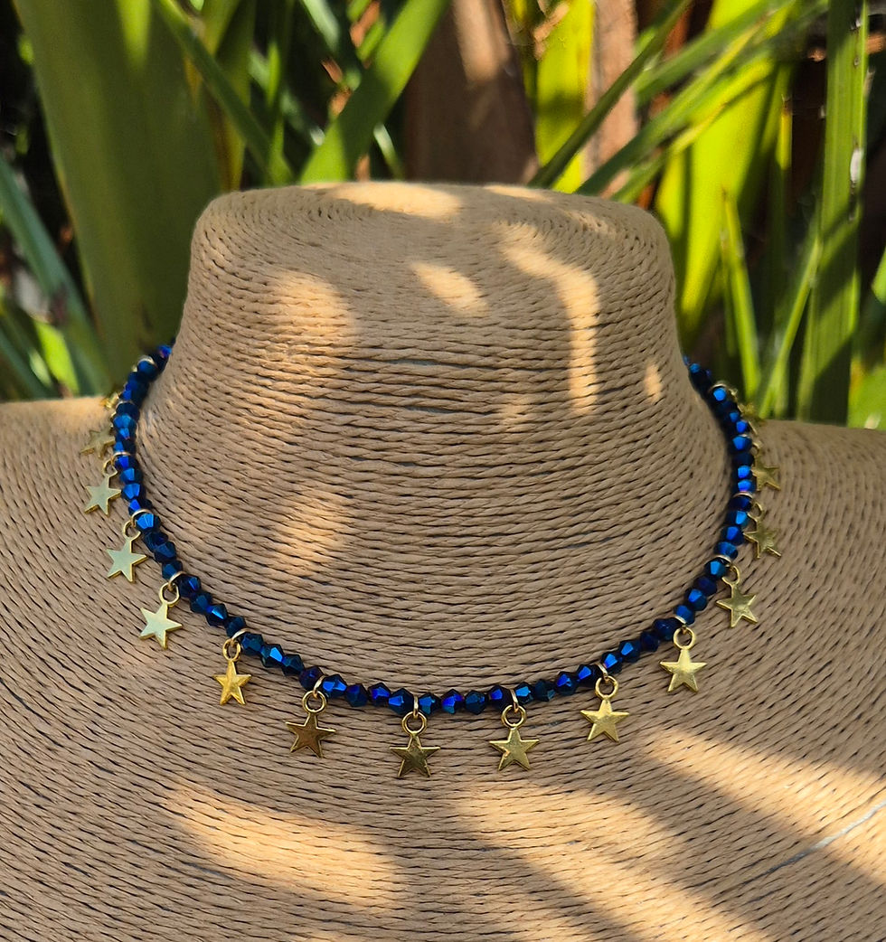Thumbnail: Glass Crystal Star Charm Necklace Choker GOLD
