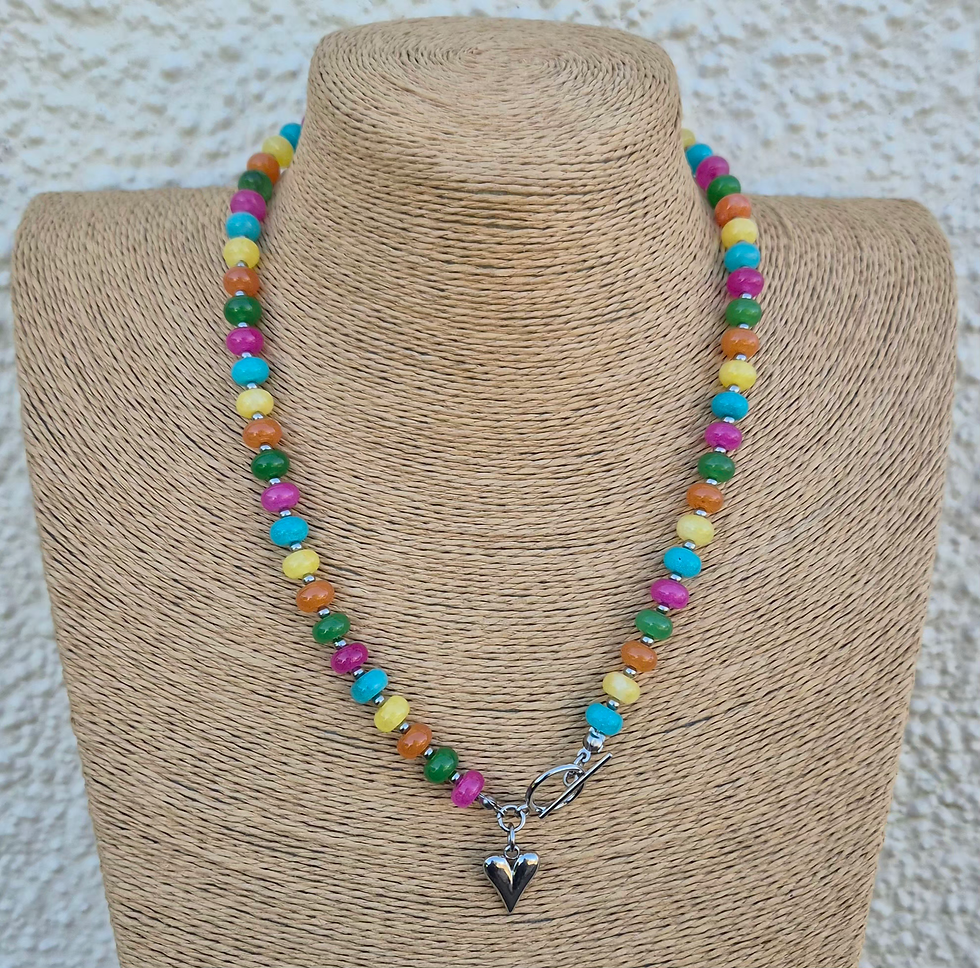 Thumbnail: Rainbow candy heart Necklace ~ SILVER 
