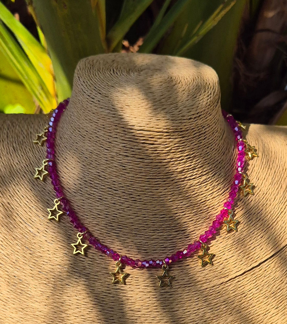 Thumbnail: Glass Crystal Star charm Necklace choker GOLD