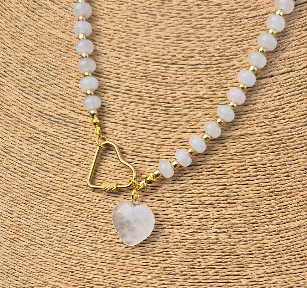 Thumbnail: White Jade Heart Necklace ~ GOLD 