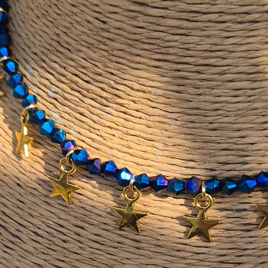 Thumbnail: Glass Crystal Star Charm Necklace Choker GOLD