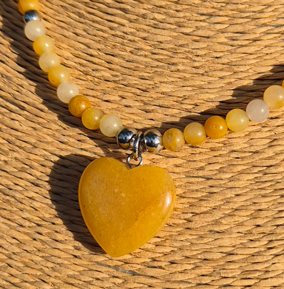 Thumbnail: Yellow Honey Jade heart Necklace 