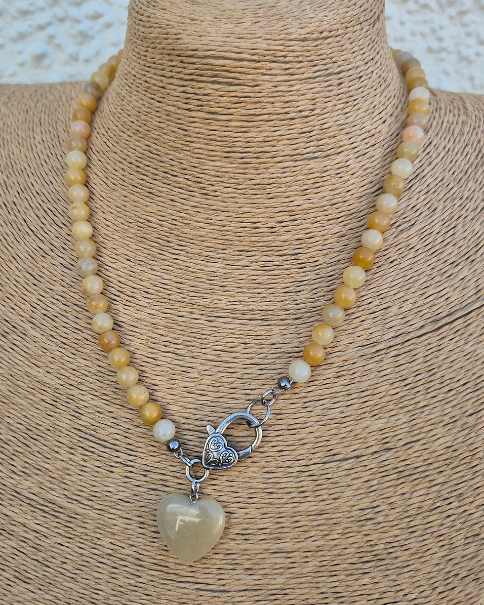 Thumbnail: Yellow honey Jade heart Necklace