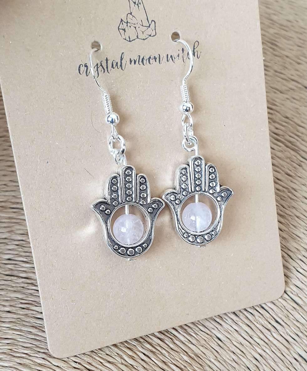 Thumbnail: Rose Quartz hamsa earings 