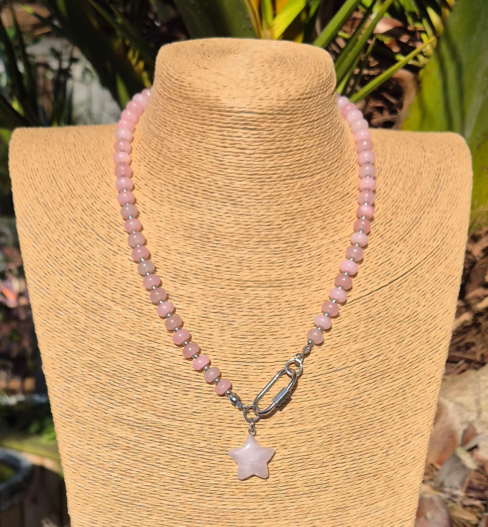 Thumbnail: Rose Quartz Pink Chalcedony Star Necklace ~ SILVER 