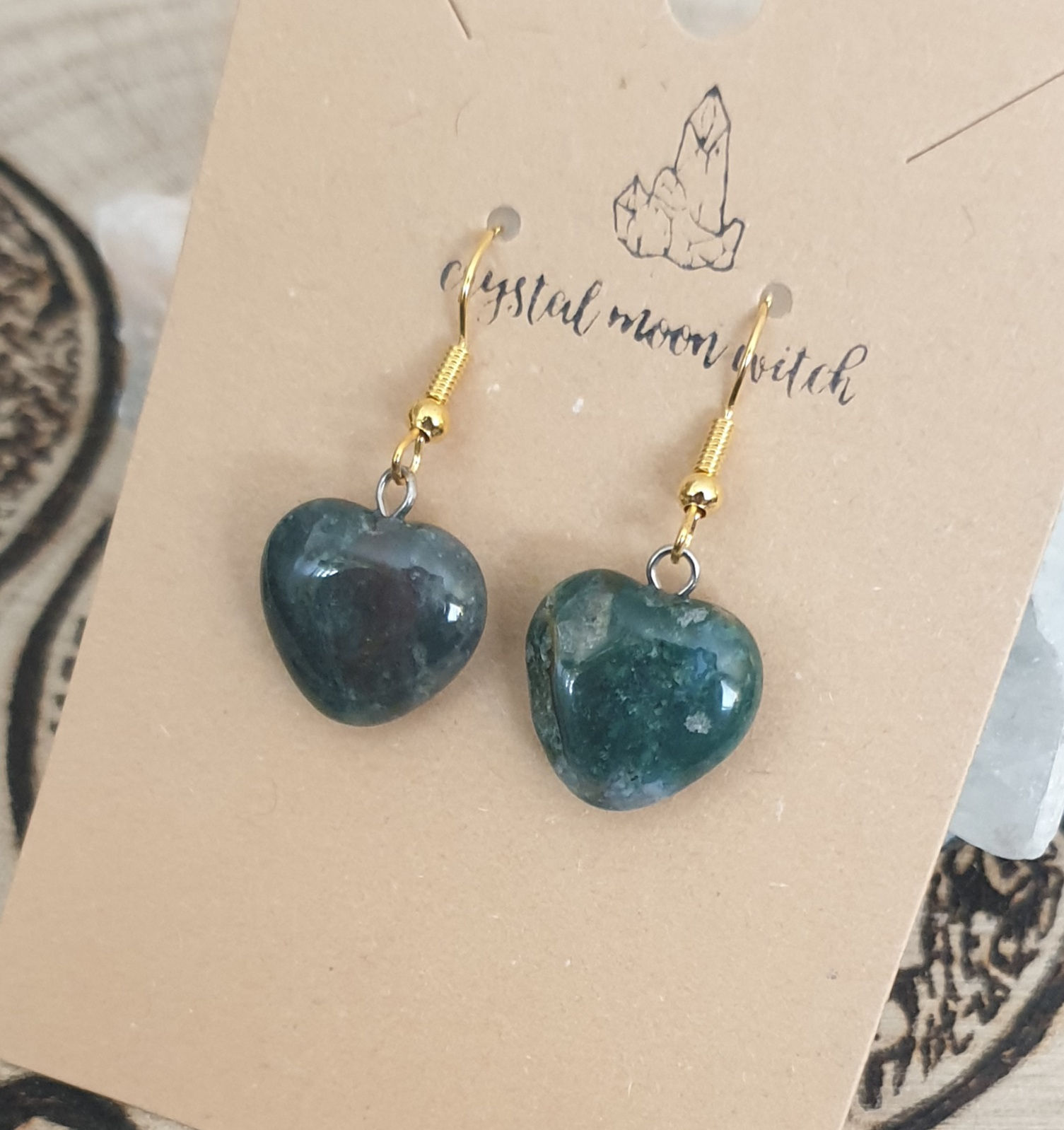 Moss Agate heart earings 