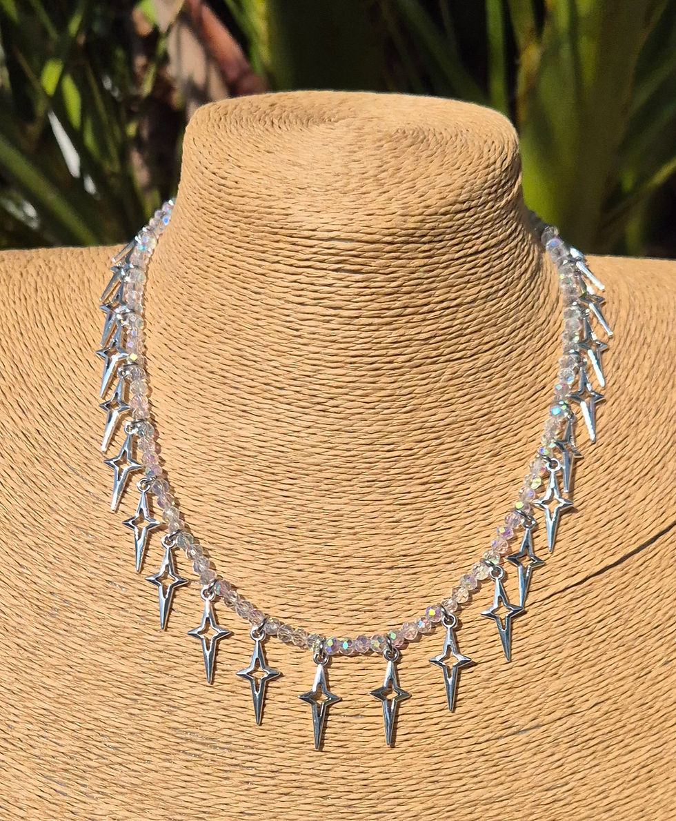 Thumbnail: Glass Crystal Star charm Necklace SILVER 