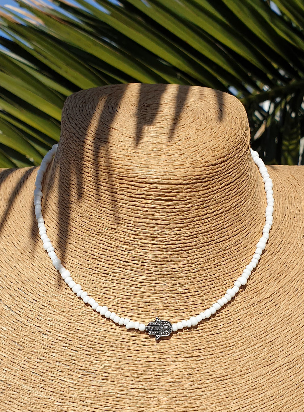 Thumbnail: Hamsa necklace choker WHITE 
