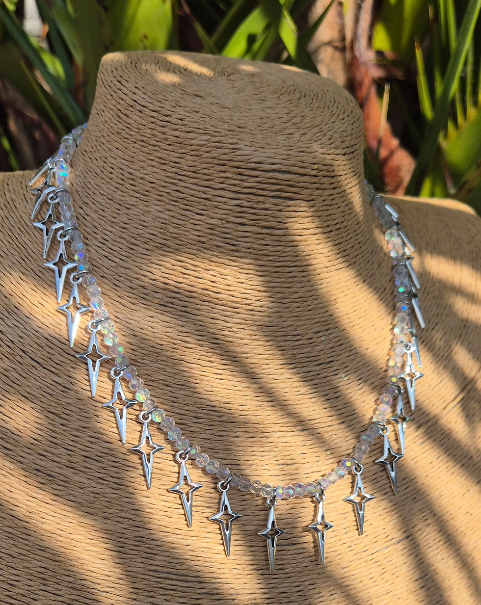 Thumbnail: Glass Crystal Star charm Necklace SILVER 