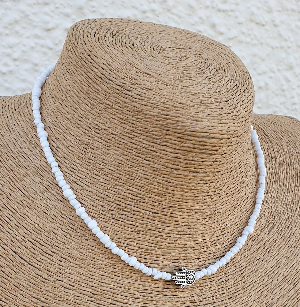 Thumbnail: Hamsa necklace choker WHITE 