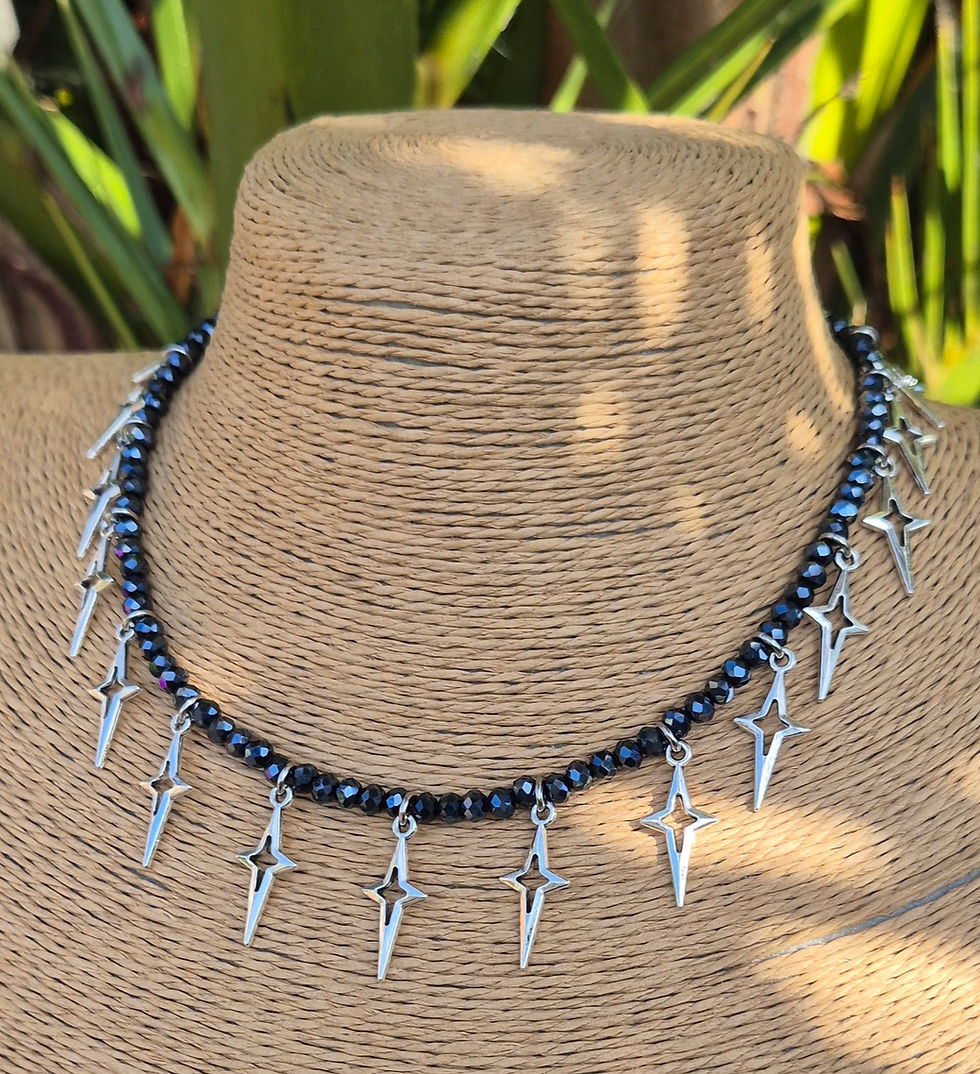 Thumbnail: Glass Crystal Star charm Necklace Choker  SILVER 