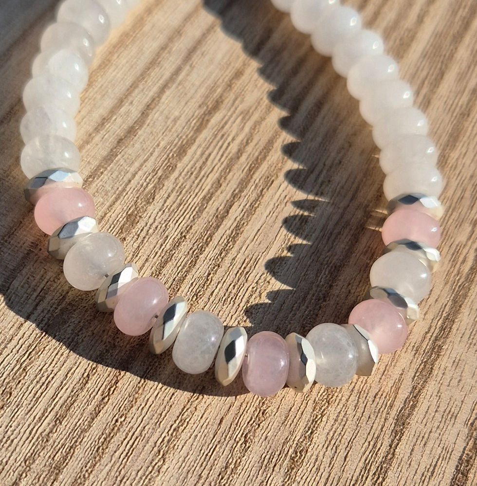Thumbnail: White Jade Rose Quartz Bracelet ~ SILVER 
