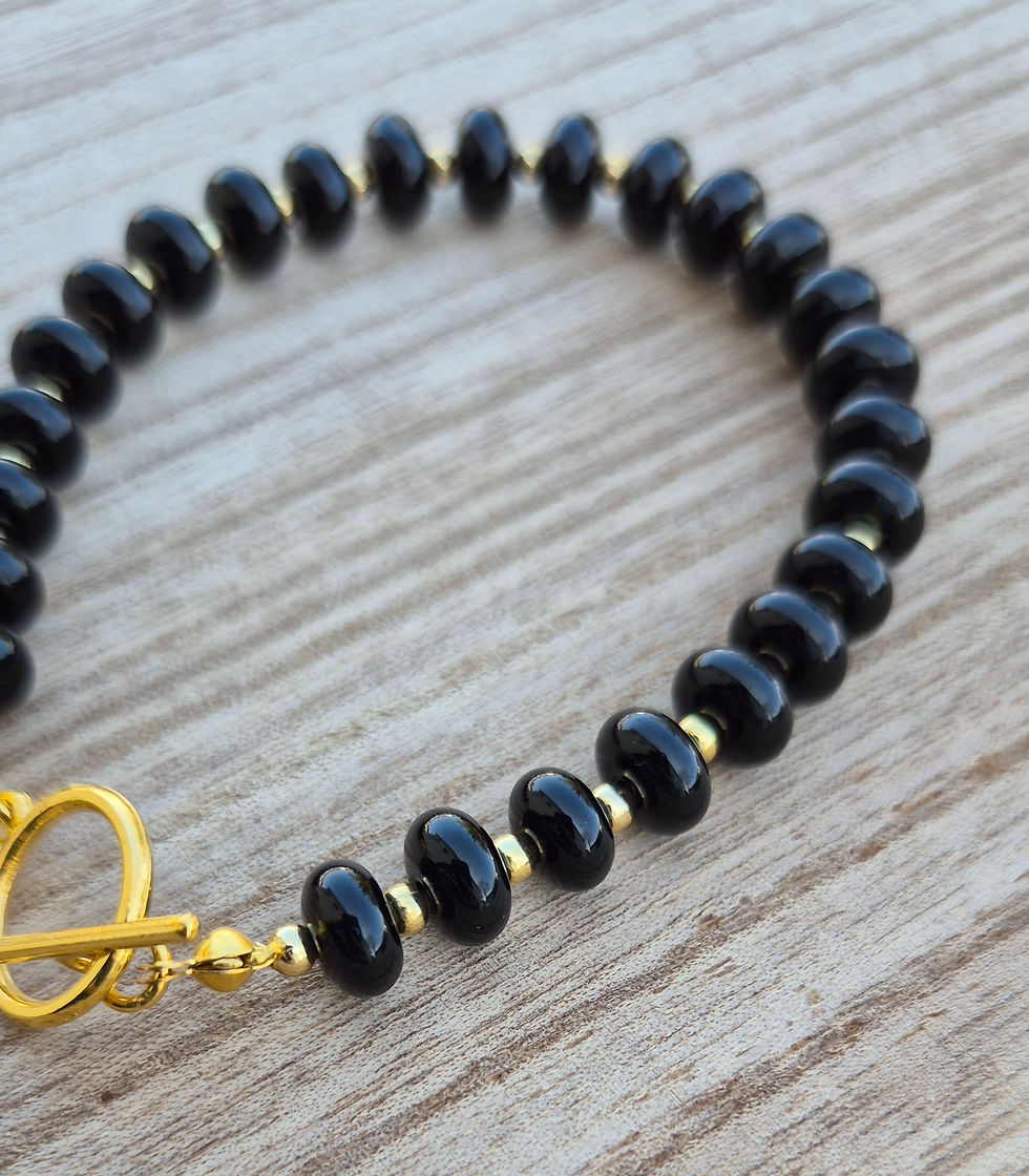 Thumbnail: Black Obsidian Bracelet ~ GOLD