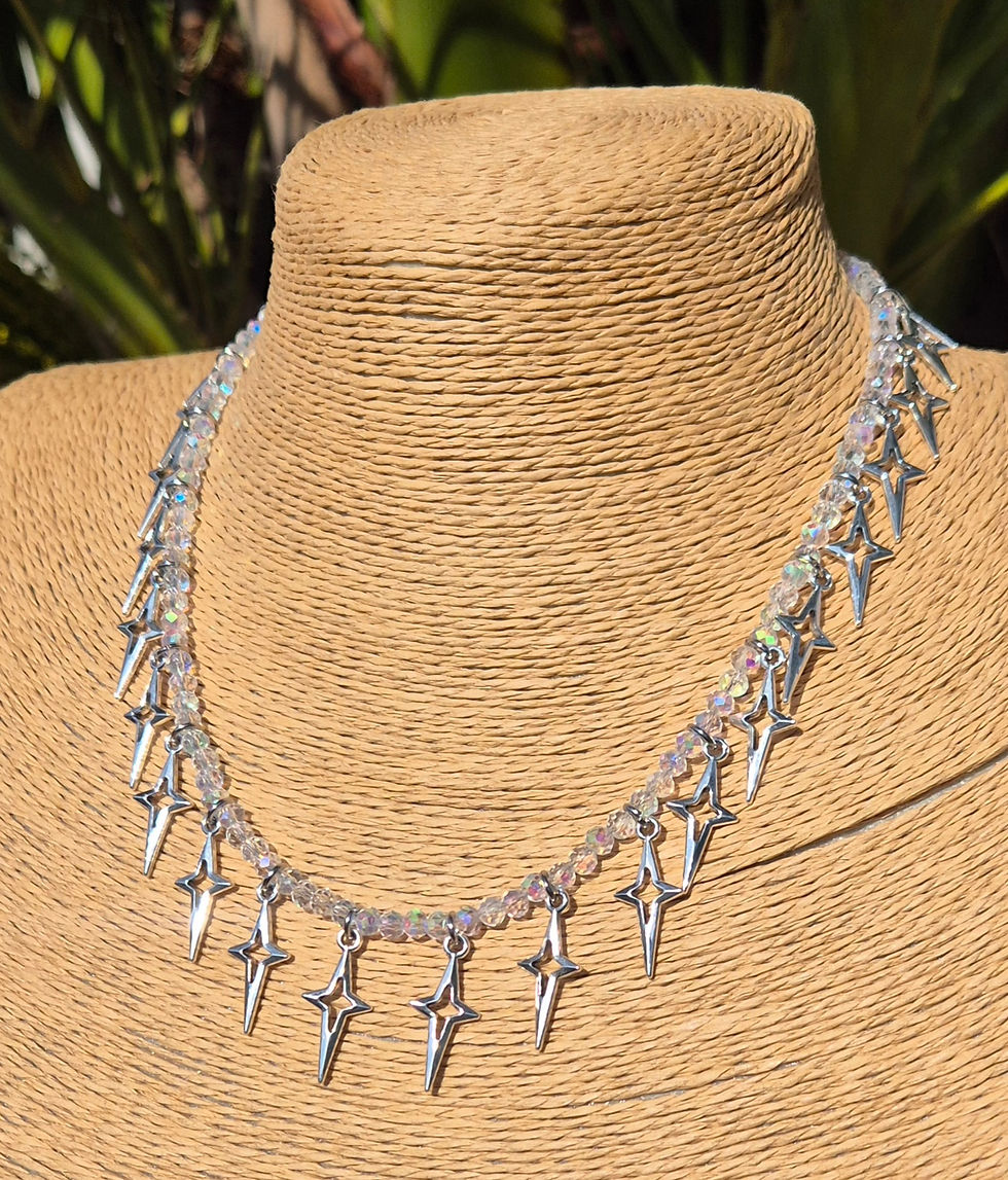 Thumbnail: Glass Crystal Star charm Necklace SILVER 