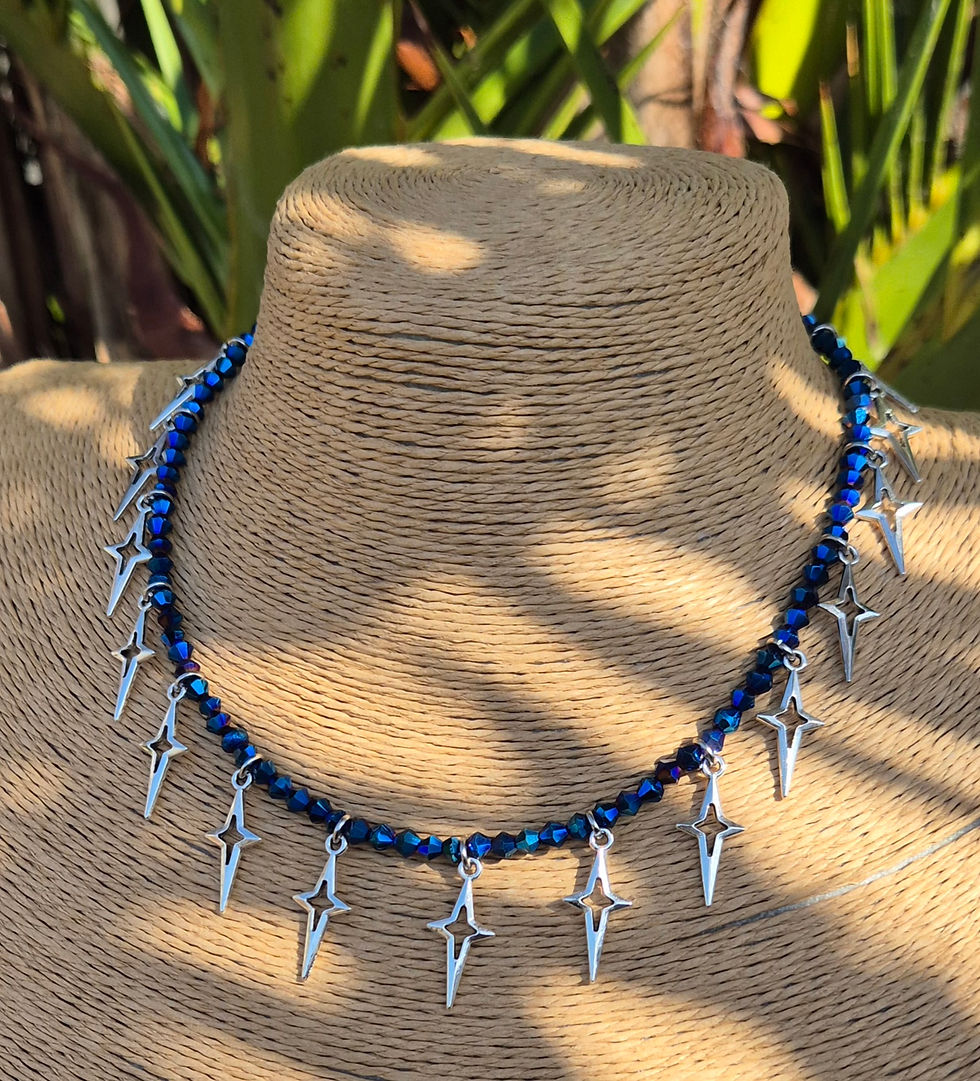 Thumbnail: Glass Crystal Star charm Necklace Choker  SILVER 