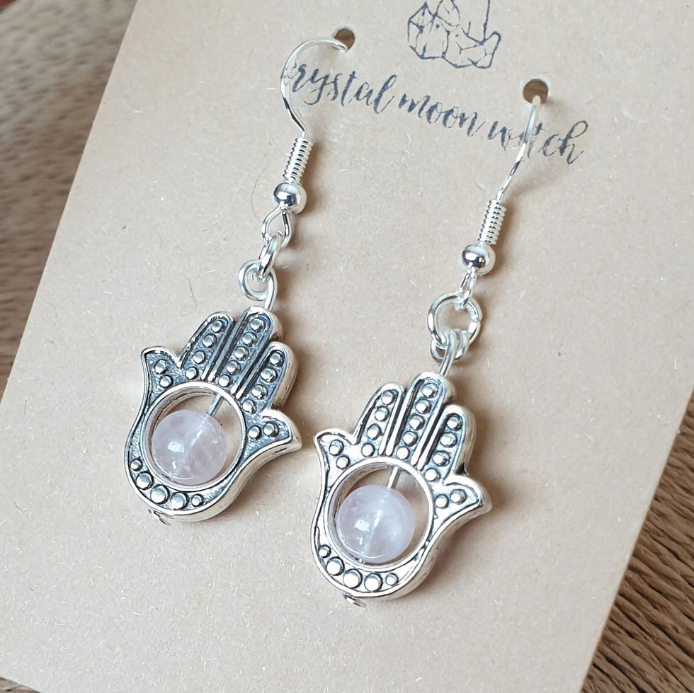 Thumbnail: Rose Quartz hamsa earings 