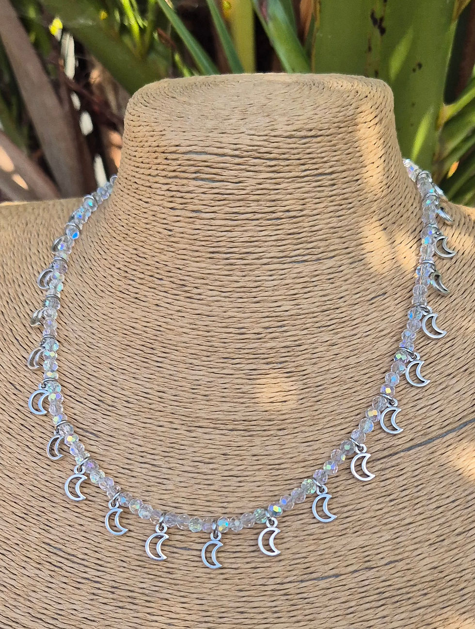 Thumbnail: Glass Crystal Moon charm Necklace 