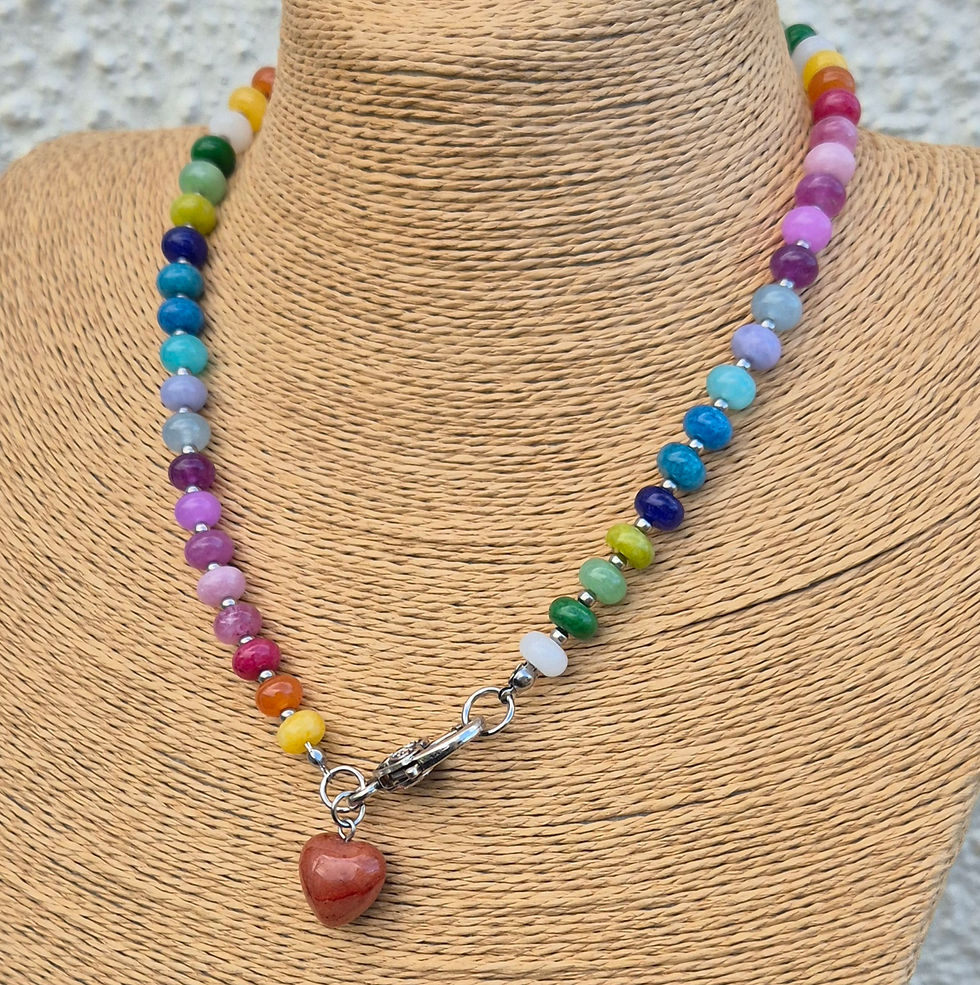 Thumbnail: Rainbow candy heart Necklace ~ SILVER 
