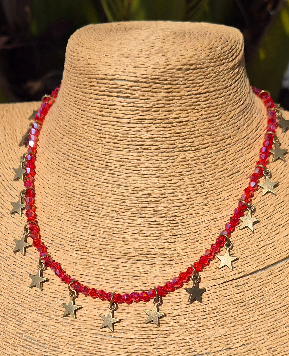 Thumbnail: Glass Crystal Star charm Necklace BRONZE 