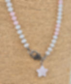 Thumbnail: Rose Quartz White Jade Long Heart Necklace ~ SILVER 