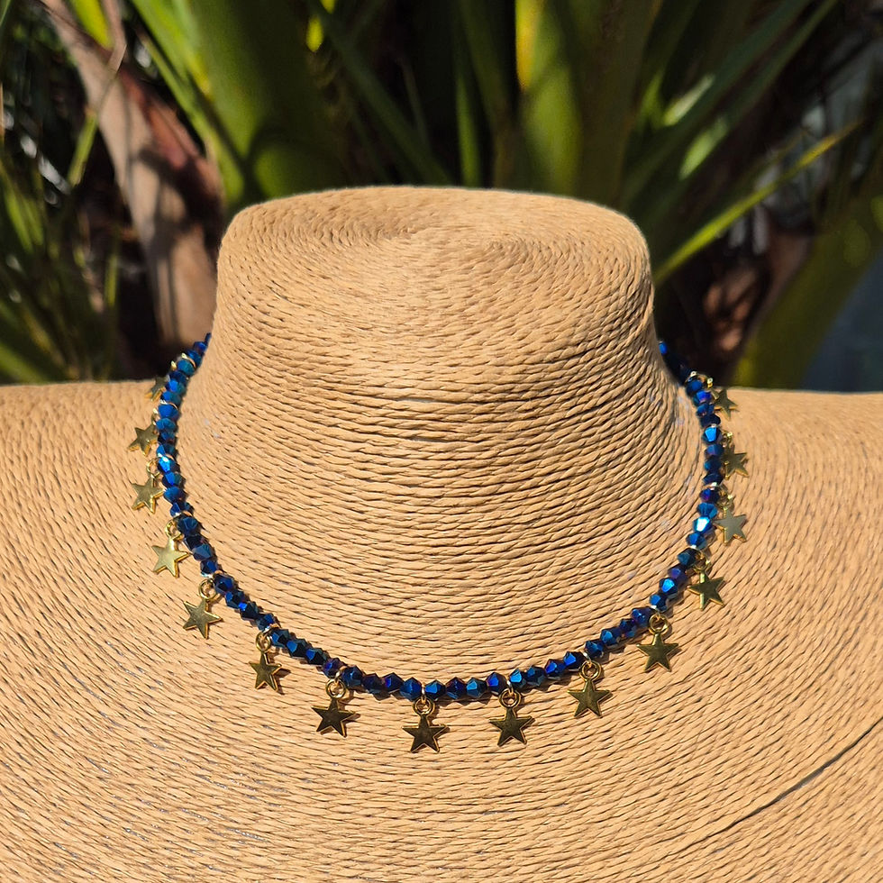 Thumbnail: Glass Crystal Star Charm Necklace Choker GOLD