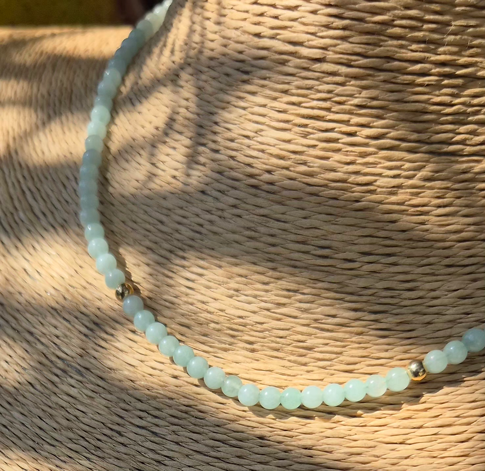 Thumbnail: Aqua Chalcedony Necklace Choker ~ GOLD 