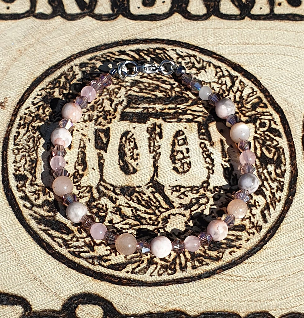Thumbnail: Pink zebra Jasper Rose Quartz Moonstone bracelet ~ SILVER 